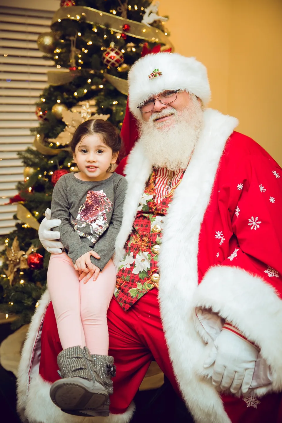 A little girl sitting on santa 's lap